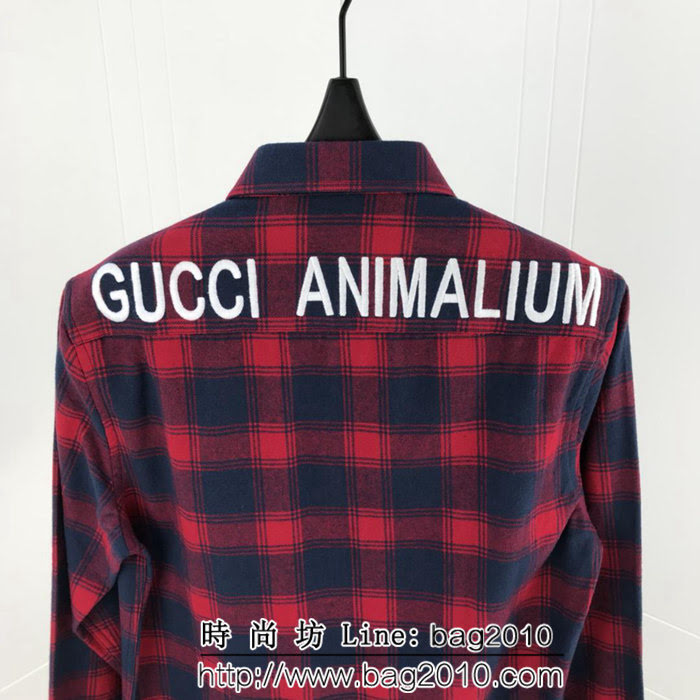 GUCCI古馳 18SS秋冬新款 字母刺繡 格紋襯衫 情侶款 ydi1374